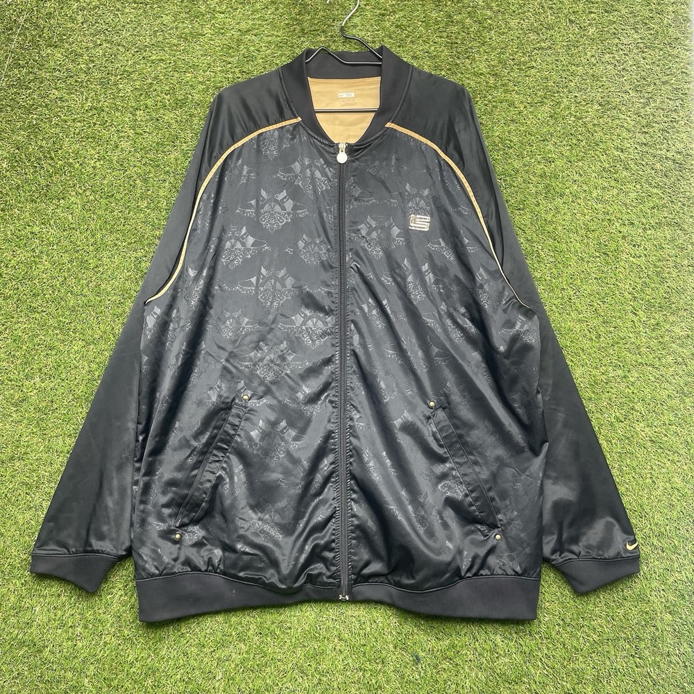 Vintage Nike Air Jordan Track Jacket Mens 3XL 12 Black & Gold DMP Y2K AOP